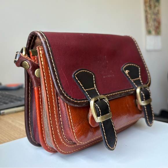 Vintage Vera Pelle Italian Leather Patchwork Crossbody | Made in Florence - Picture 3 of 11